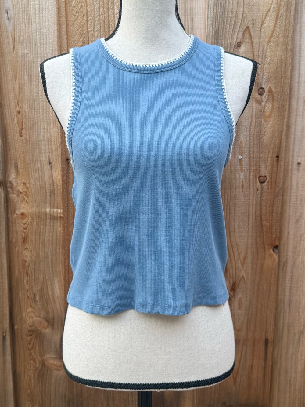 Roxy Light Blue Knit Tank with Cream Trim